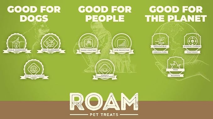 ROAM Pet Treats Bucky Chucky  Grasslands Venison Dog Bone, Single Ingredient, All Natural, Grain-Free, & Gluten-Free