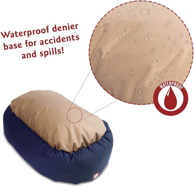 Majestic Pet 40 Inch Poly-Cotton Sherpa Calming Dog Bed Washable  Cozy Soft Round Dog Bed with Spine for Head Support - Fluffy Donut Dog Bed 40x29x9 (inch)  Round Pet Bed Large - Navy Blue