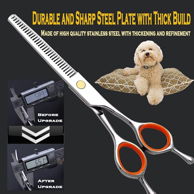 AIRY 7.5" Professional Thinning Shears Dog Grooming Blending Scissor, 20%-30% Thinning Rate Pet Grooming Thinner Blender Shears Set Includes No Traces Scissors & Steel Comb Right and Left Handers