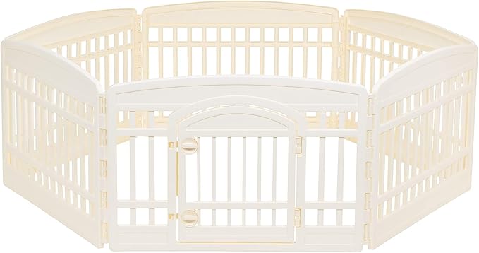 Amazon Basics 6-Panel Indoor Pet Dog Hexagonal Playpen, Puppy Playpen with Door, Easy Assemble Easy Storing, 24 in, Beige