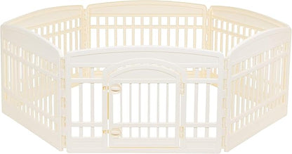 Amazon Basics 6-Panel Indoor Pet Dog Hexagonal Playpen, Puppy Playpen with Door, Easy Assemble Easy Storing, 24 in, Beige