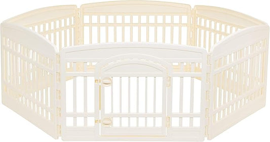 Amazon Basics 6-Panel Indoor Pet Dog Hexagonal Playpen, Puppy Playpen with Door, Easy Assemble Easy Storing, 24 in, Beige