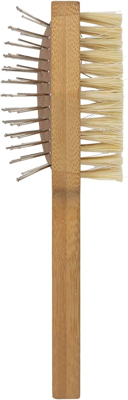 Burt's Bees for Pets Double Sided Pin & Hemp Bristle Dog Brush | Best All-Purpose Dog Brush to Reduce Shedding | for Long & Short Haired Large Dogs, Bamboo