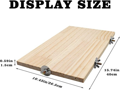 15.7_10.4 Inches Large Bird Perch Stand Platform, Natural Wooden Small Animals Cage Accessories, Rectangle Stand Perch Shelf for Parrot Parakeet Cockatiel Rat Hamster Guinea Pig Conure Chinchillas