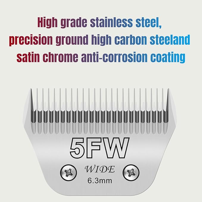 5FW Dog Grooming Clipper Replacement Blades, Compatible with Ainds, Oster A5, Wahl Km10 and Other Series Clippers, Blade Size-5FW Cut Length 1/4"(6.4mm)