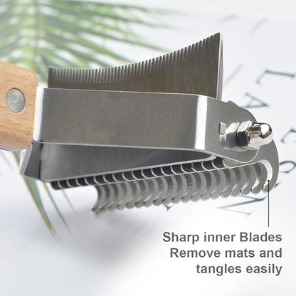 2 in 1 Dogs Cats Detangler Brush,Dematting Comb & Undercoat Rake for Dogs,Efficiently Detangling Shedding Loose Hair & Matted Fur, All Long Haired Pet