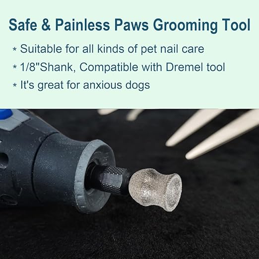 Dog Nail Grinder Bits for Dremel - Diamond Dremel Dog Nail Grinder Attachment - 1/8" Dog Nail Dremel Bits, Safe and Painless Dog Nail Grooming Tools (D