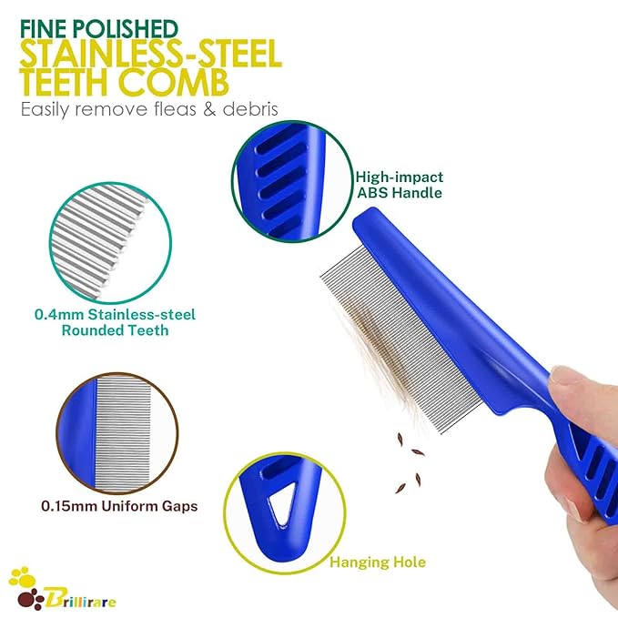 6 Pack Dog Grooming Comb, Pet Flea Lice Stainless Steel Cat Combs with Rounded Teeth, 2-in-1 Double Sided Professional Dogs Tear Stain Remover, Dematting Tool for Small, Medium & Large Pets