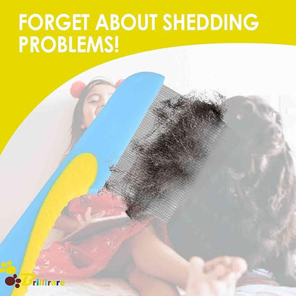 4 Pack Flea Lice Comb, Stainless Steel Dog Cat Grooming Combs with Rounded Teeth, 2-in-1 Double Sided Professional Pet Tear Stain Remover, Dematting Tool for Small, Medium & Large Pets