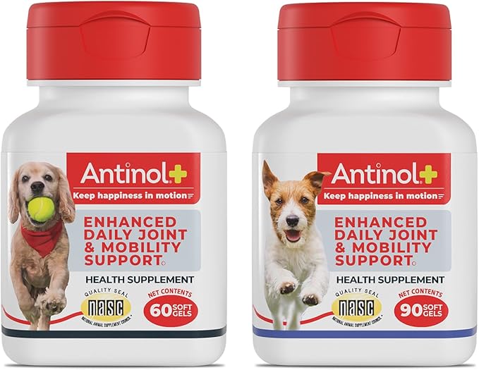 Antinol Plus, Mobility, Hip, and Joint Supplement for Dogs, Green-Lipped Mussels and Krill Oil - Dog Joint Supplement, Better and Faster Than Glucosamine and Chondroitin, 150 Soft Gels