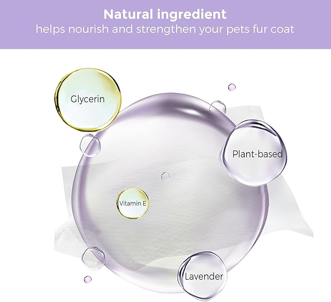 Dog Wipes, 100 Count Pet Grooming Wipes, Conditioning Shine Coat, Cleaning and Deodorizing, Pet Wipes for Dogs & Cats, for Sensitive Skin (Lavender)