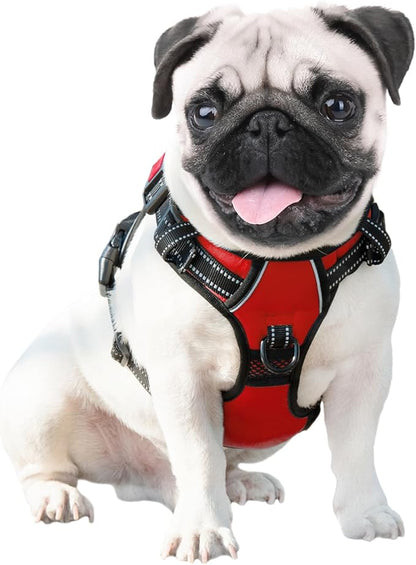 PHOEPET No Pull Dog Harnesses for Small Dogs Reflective Adjustable Front Clip Vest with Handle 2 Metal Rings 3 Buckles [Easy to Put on & Take Off](S, Red)