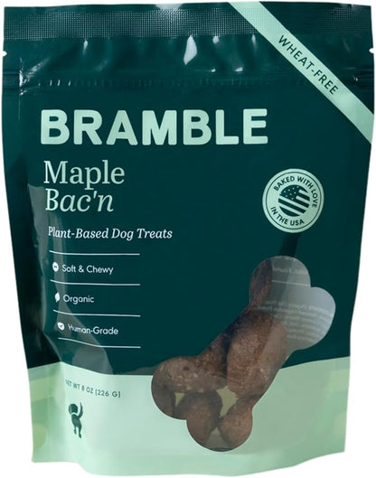 BRAMBLE Dog Treats. Plant-Based Treats for Dogs, Wheat-Free Everyday Dog Treats. Maple Bac'n, Made with Real Ingredients, Soft & Chewy Cookies. 8 oz