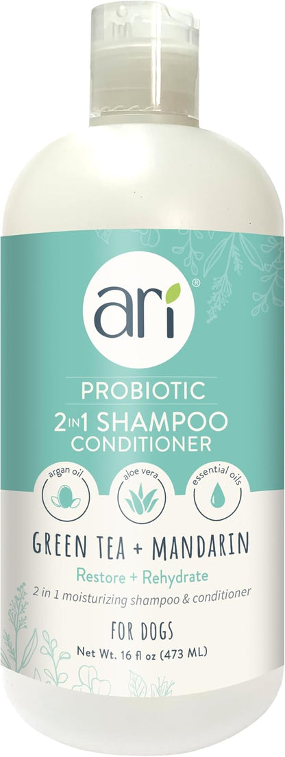 Health Extension Ari Probiotic 2-in-1 Dog Shampoo & Conditioner (16 Oz) Deep Cleansing for Dry, Itchy Skin Relief Grooming with Green Tea & Mandarin for Dogs & Puppies