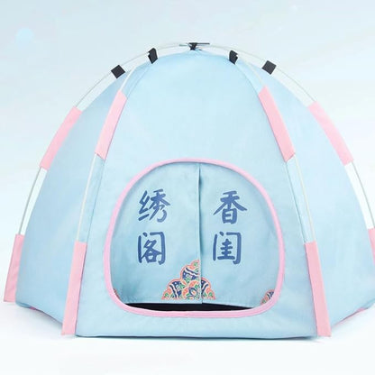 Cute Cat Teepee Cave, Cat Tent Foldable Indoor Outdoor with Thick Mat,Puppy Bed Tent,Bunny Pet Tent Teepee,Portable Dog House Teepee Tent, Cat Bed,Dog Bed Tent,Puppy Bunny,Pet Tent Teepee (M, M)