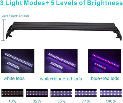 hygger 32W Full Spectrum Aquarium Light with Aluminum Alloy Shell Extendable Brackets, White Blue Red LEDs, External Controller, for Freshwater Fish Tank (46-52 inch)