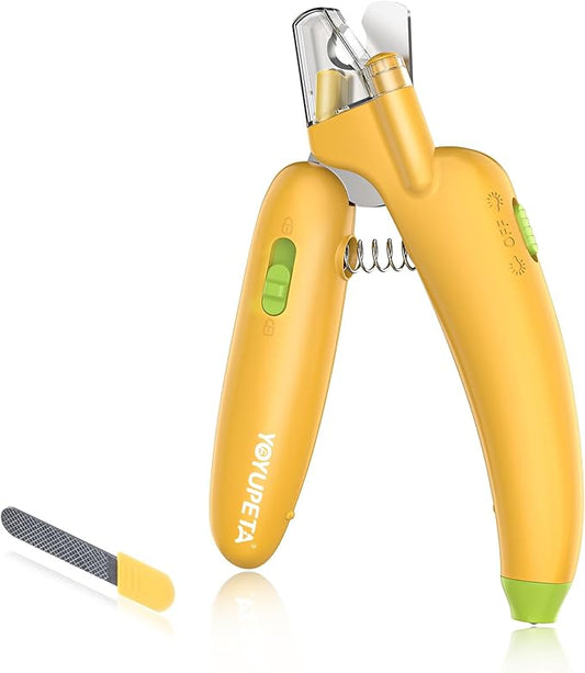 Dog Nail Clippers with LED Light & Nail File  Professional at-Home Pet Grooming Kit, Razor-Sharp Claw Trimmer & Built-in File for Safe, Stress-Free Trimming on Dogs Cats. Yellow