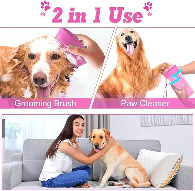 Dog Paw Washer Cup - Foot Cleaner for Medium to XLarge Pets (Large, Pink)