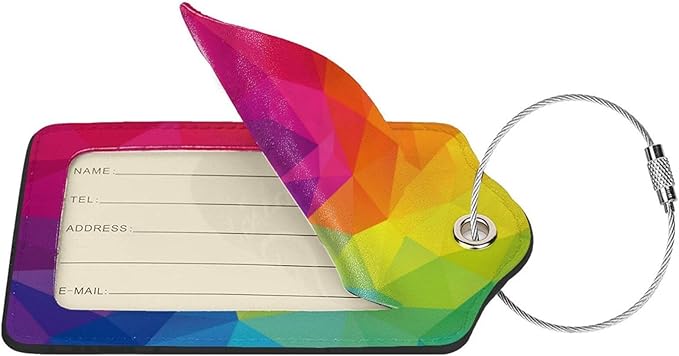 2 Pcs Cute Colorful Geometric Pattern Luggage Tag for Suitcase, Bright Rainbow Decorations Tags Birthday Gifts for Men Women Outdoor Travel, Identifiers Privacy Cover ID Label with Steel Loop