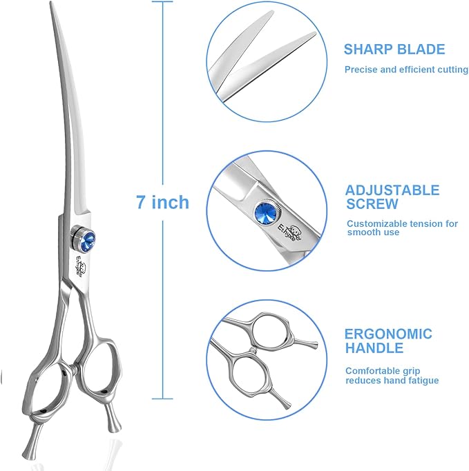 7" Curved Dog Grooming Scissorsï¼25 Degree of Curved Blade,Premium Pet Grooming Shears for Trimming Face and Paws