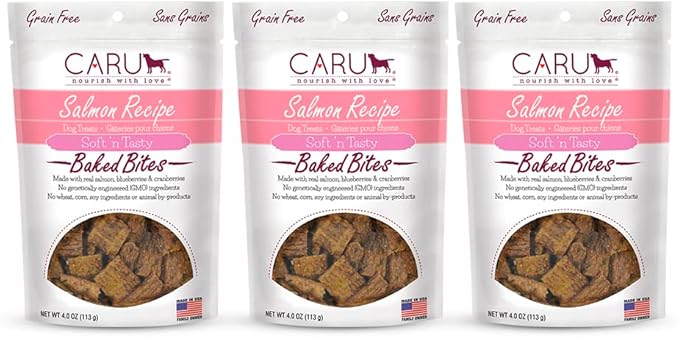 Caru - Soft n Tasty Baked Bites - Salmon Bites Dog Treats - Flavorful Training Treats - 4 oz Bags - Pack of 3