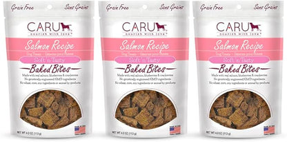 Caru - Soft n Tasty Baked Bites - Salmon Bites Dog Treats - Flavorful Training Treats - 4 oz Bags - Pack of 3