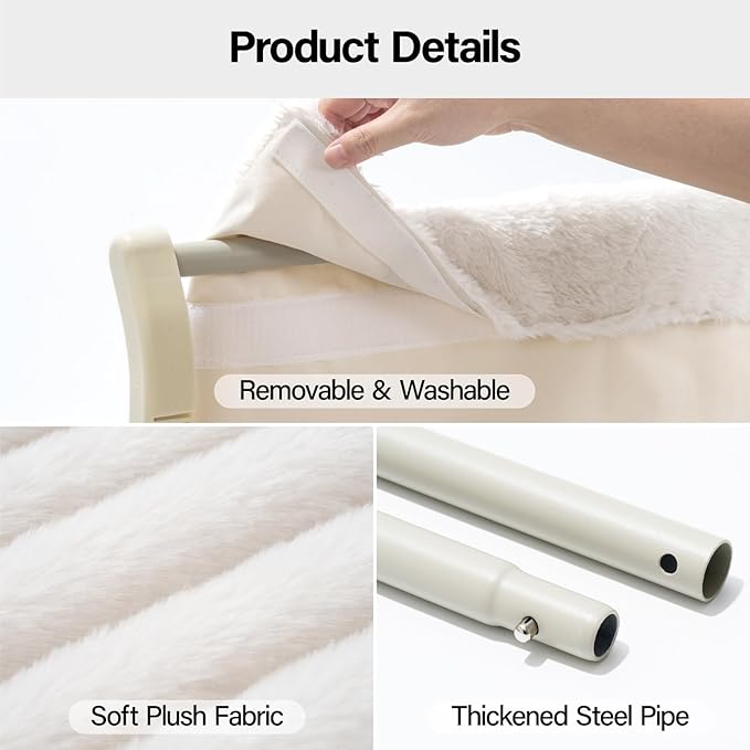 MEWOOFUN Cat Window Sill Perch for Indoor Cats, One-Step Sliding Clamping Slot Adjustment Cat Window Hammock with Removable Covers, Cat Bed for Windowsill & Bedside (Beige, Medium)