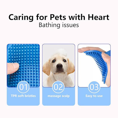 Rubber Pet Bath Brush, Palm-Sized Pet Brush, Pet Hair Removal Tool, Dog Brush, Cat Brush, Soft Elastic Pet Brush Will NOT Hurt Pets, 2 Piece (Red/Blue)