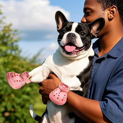 JZXOIVA Dog Shoes for Hot Pavement, Dog Booties for Small Dogs, Breathable Dog Boots & Paw Protectors, Adjustable Non-Slip Dog Rain Booties, Waterproof Pets Sandals for Beach Pink Size 2