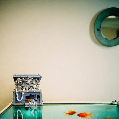 Bearded Dragon Tank Accessories, Fish Tank Decoration, Resin Accessories, for Betta Fish & Shrimp,Improvement Your Fish Tank Overall Aesthetic Dragons Decoration (Treasure Chest)