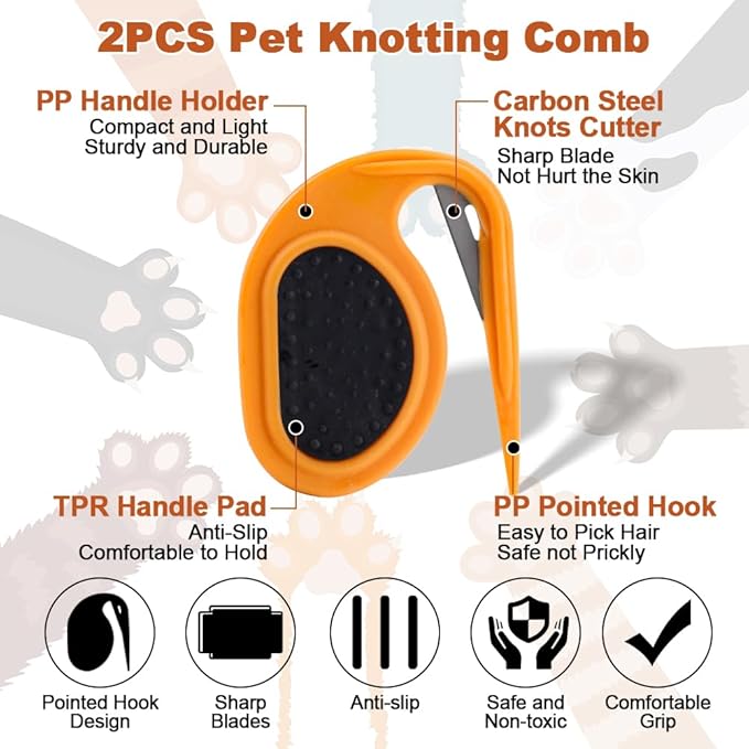 2PCS Pet Knotting Comb with 1PC Cat Brush Dog Brush with Release Button for Shedding, Jaxbo Pet Grooming Comb Dog and Cat Shedding Tool for Removing Tangled and Loose Hair