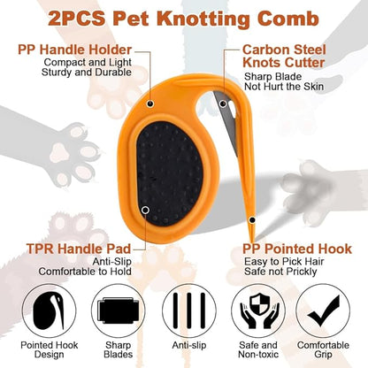 2PCS Pet Knotting Comb with 1PC Cat Brush Dog Brush with Release Button for Shedding, Jaxbo Pet Grooming Comb Dog and Cat Shedding Tool for Removing Tangled and Loose Hair