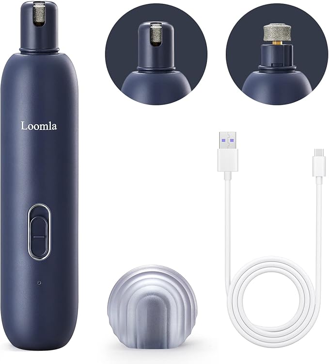 Loomla Dog Nail Grinder Upgraded - Professional 2 Speed Dog Nail Trimmers with Low Noise, USB Rechargeable Pet Nail Grinder, Paws Grooming and Smoothing for Dogs, Cats and Small Animals, Dark Blue