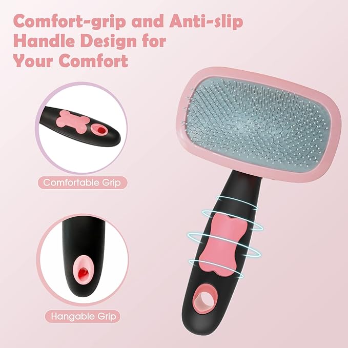 Slicker Brush, PETPAWJOY Dog Brush Gently Cleaning Pin Brush for Shedding Dog Hair Brush for Small Dogs Puppy Yorkie Poodle Rabbits Cats-Large, Pink