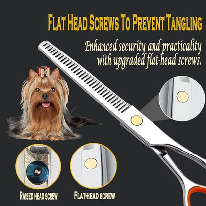AIRY 7.5" Professional Thinning Shears Dog Grooming Blending Scissor, 20%-30% Thinning Rate Pet Grooming Thinner Blender Shears Set Includes No Traces Scissors & Steel Comb Right and Left Handers