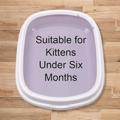 Cat Open Top Litter Box with Lid, Litter Mat, Poop Lifter Scoop & Kitten Kitty Stainless Steel Feeding Dish Bowl, Starter Kit 4 Pack for Small cat Within 5 Months (Grey-Four Entries)