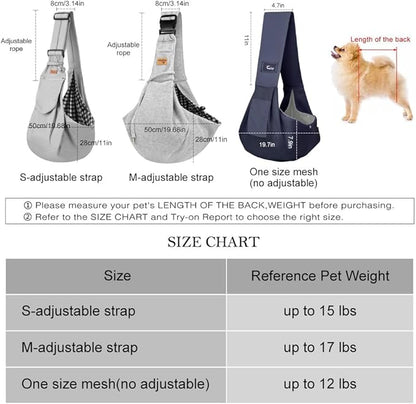 CUBY Dog and Cat Sling Carrier, Hand-Free Dog Carrier Slings with Adjustable Straps Pocker, Puppy Slings Carrier for Small Dogs Cats Outdoor Travel Bag(Black, M-Adjustable Strap)