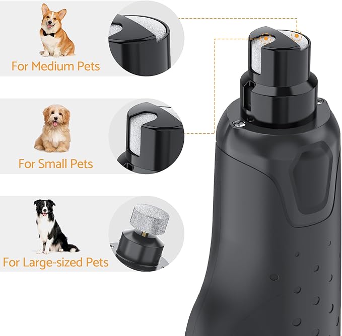 Rechargeable Dog Nail Grinder with 2 LED Lights Quiet 6 Speed Electric Nail Trimmer,Dust Cap,and 3 Grinding Ports for Large,Medium Small Dogs
