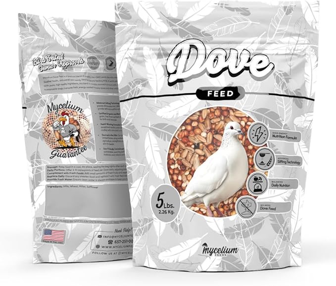 Mycelium Organic Dove Feed (5 LB Bag) | Balanced Wild Bird Food for Doves, Pigeons & Ground-Feeding Birds | High-Energy Formula | Non-GMO, Clean & Debris-Free | Made in USA