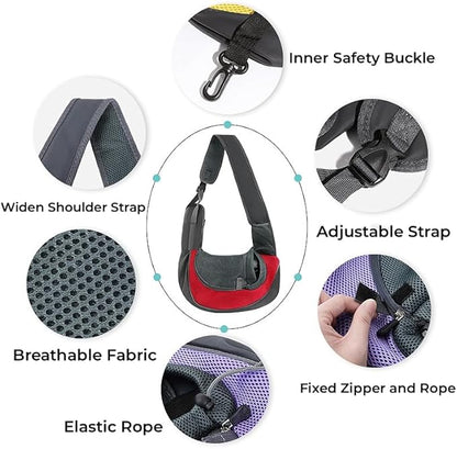 Dog Pet Sling Carrier Puppy Cat Sling Mesh Carrying Bag Adjustable Strap Breathble Small Dog Cat Satchel Carrier Hand Free Safe Front Backpack Soft Foldable Pet Purse Pouch Travel Outdoor