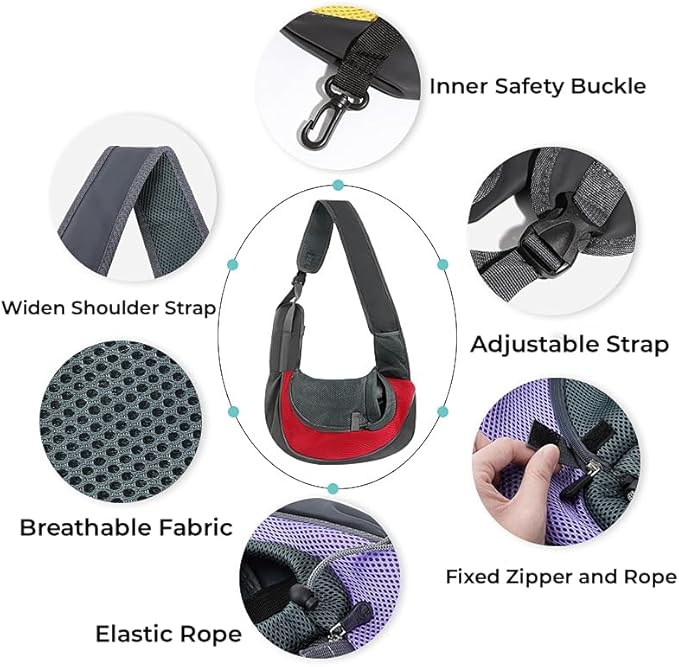 Dog Pet Sling Carrier Puppy Cat Sling Mesh Carrying Bag Adjustable Strap Breathble Small Dog Cat Satchel Carrier Hand Free Safe Front Backpack Soft Foldable Pet Purse Pouch Travel Outdoor