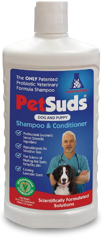 Probiotic Shampoo and Conditioner for Dogs, 16 oz Lavender Scented - Helps with Hotspots, and Dry, Oily Skin - Hypoallergenic, Sulfate Free, No Synthetic Perfumes or Dyes