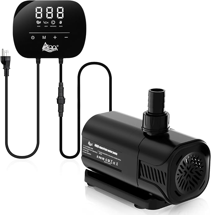 AQQA Aquarium Water Pump,Controllable Return Pump with LCD Display,Constant Flow Mode+Wave Making Mode+Feeding Mode,Submersible and inline Sump pump Pond Pump for Freshwater Saltwater (40W)