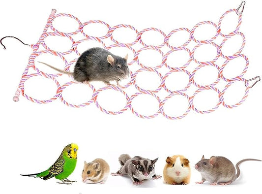 1Pcs Rat Climbing Rope Net Toy for Cage, Bird Hemp Rope Perch Swing, Ladder Rope Bridge Hanging Hammock, Small Animal Activity Toy for Mouse, Mice, Parrot, Bird (Random Color)