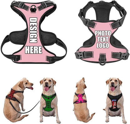 Custom Breathable Pet Chest Harness with Optional Leash, Customize No-Pull Dog Harnesses with Your Personalized Design, Personalize Pet Towing Vest with Mesh Fabric, LightPink, M
