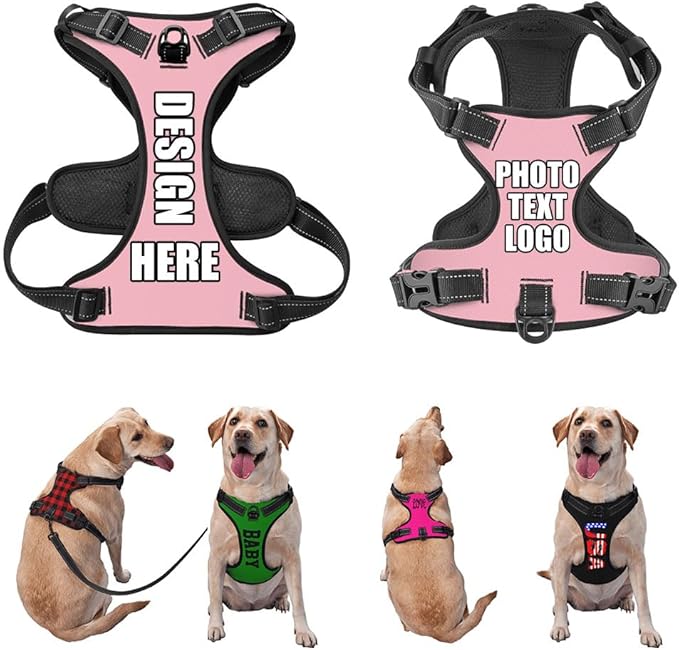 Personalized Dog Vests Customization for Puppy Medium Large Sized Dogs, Customize No Pull Dog Harnesses with Easy and Adjustable Wearing Buckles, LightPink, L