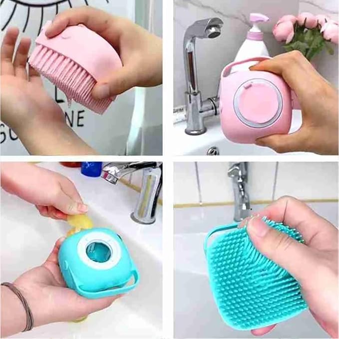 Dog Brush  Cat Brush  Shampoo Dispensing Scrubber  Soft Silicone Design  Hanging Loop  For All Skin Types  Grooming, Deshedding and Exfoliating, Pink