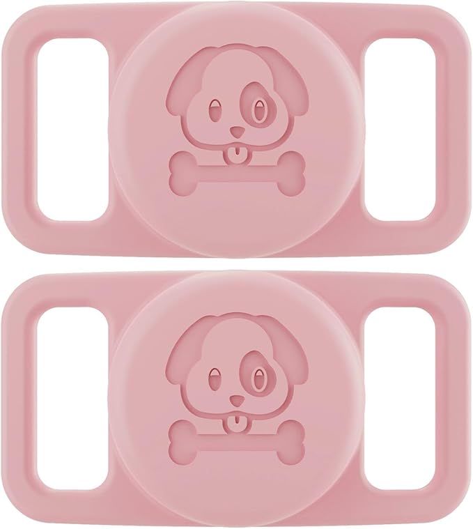 2 Pcs Pink Anti Lost Silicone Protective Case Compatible with Airtag for Dog Cat Pet Collar