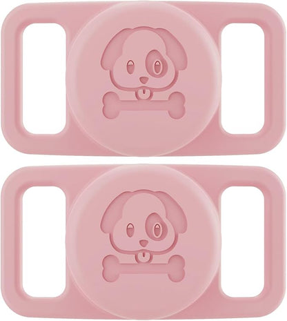2 Pcs Pink Anti Lost Silicone Protective Case Compatible with Airtag for Dog Cat Pet Collar