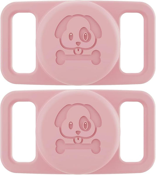2 Pcs Pink Anti Lost Silicone Protective Case Compatible with Airtag for Dog Cat Pet Collar